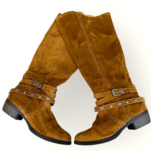 Mudd Womens Faux Suede Sofie Knee High Riding Boots Size 8M Brown Western Boho - Picture 3 of 9